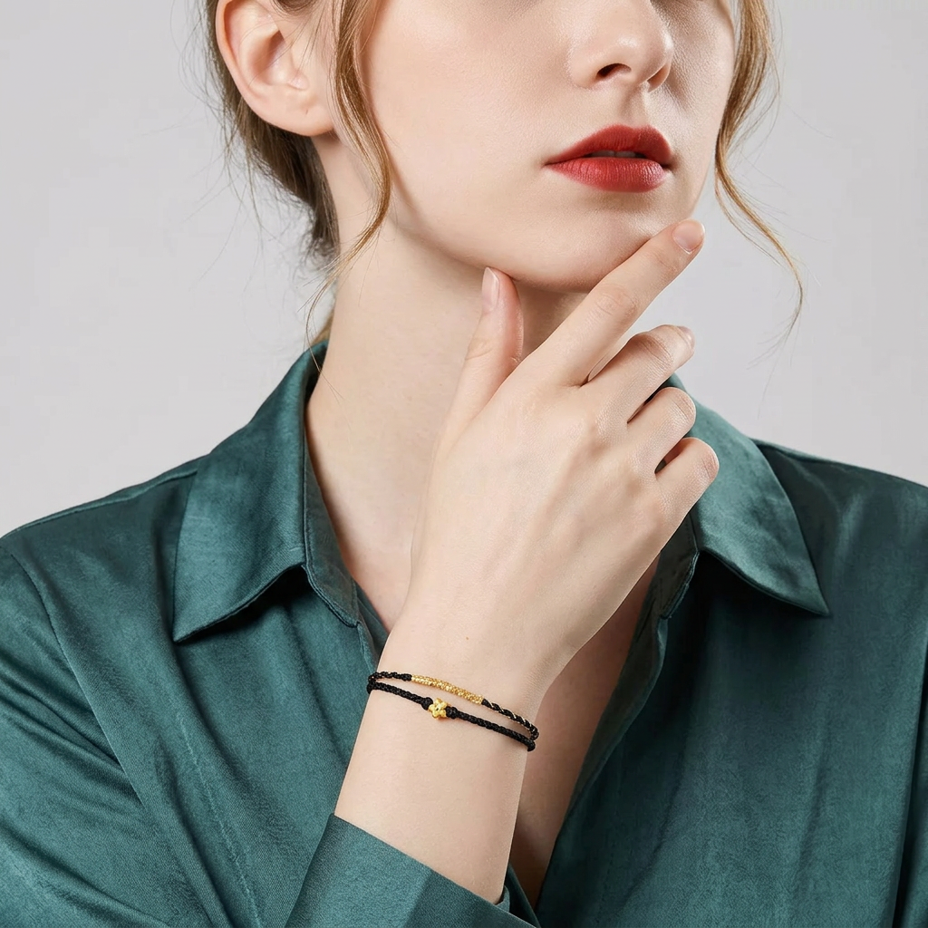 24K 999 5D Hard Gold Mini Star Charm Weaving Double Bracelet