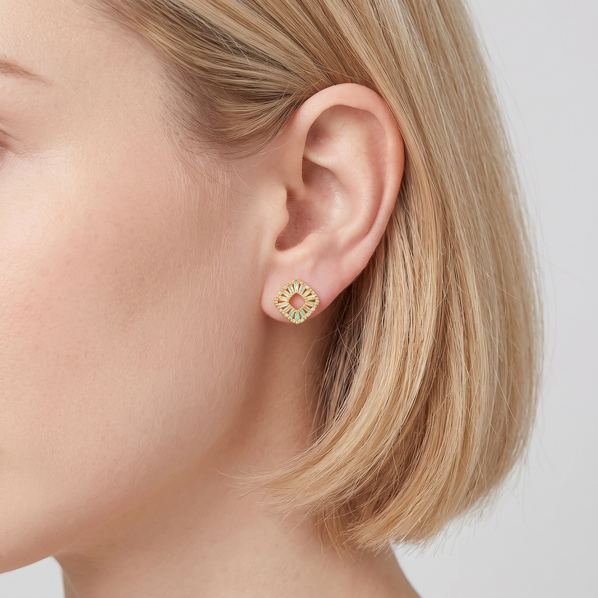 18K Fine Gold Shimmer Square Minimal Stud Earrings