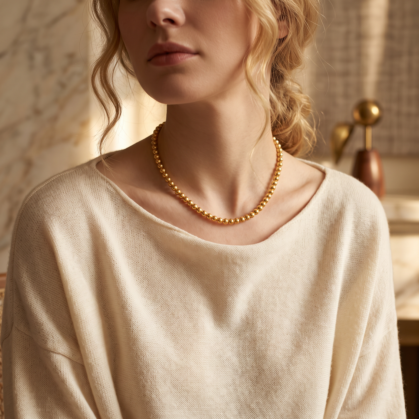 24K Fine 999 Gold Minimal Minimalist Beads Necklace and Bracelet