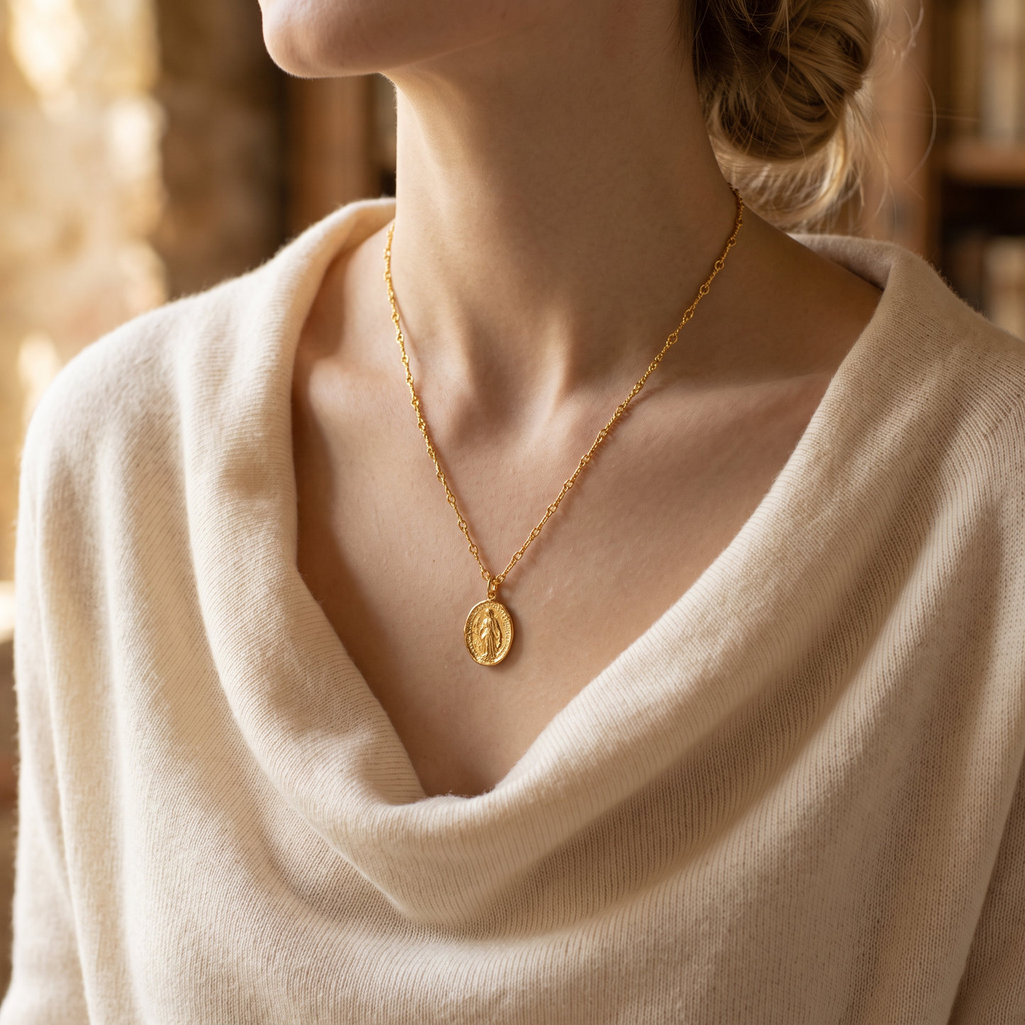 24K Fine 999 Gold Minimal Twisted Chain Cross Horse Pendant Necklace
