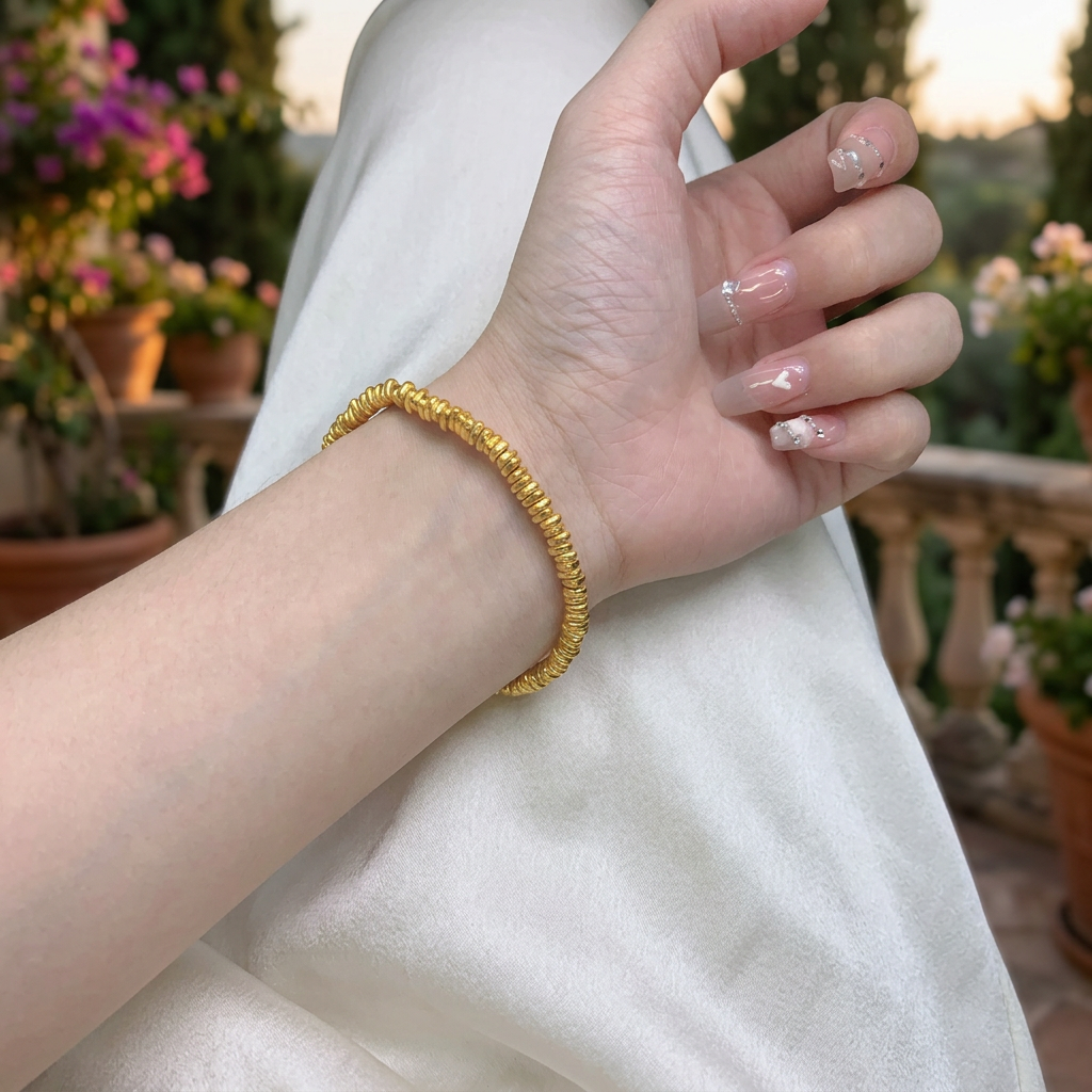 24k Fine 999 Gold Lucky Minimal Beads Elastic Cord Bracelet Gift Ideas