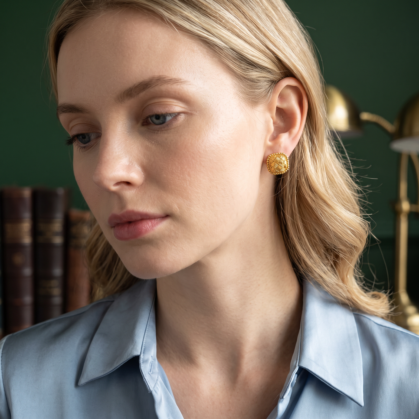 24K 999 Pure Gold Twisted Braid Stud Earrings
