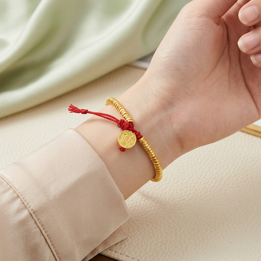 24K 999 Gold Auspicious Wealth God Charm Beads Bracelet