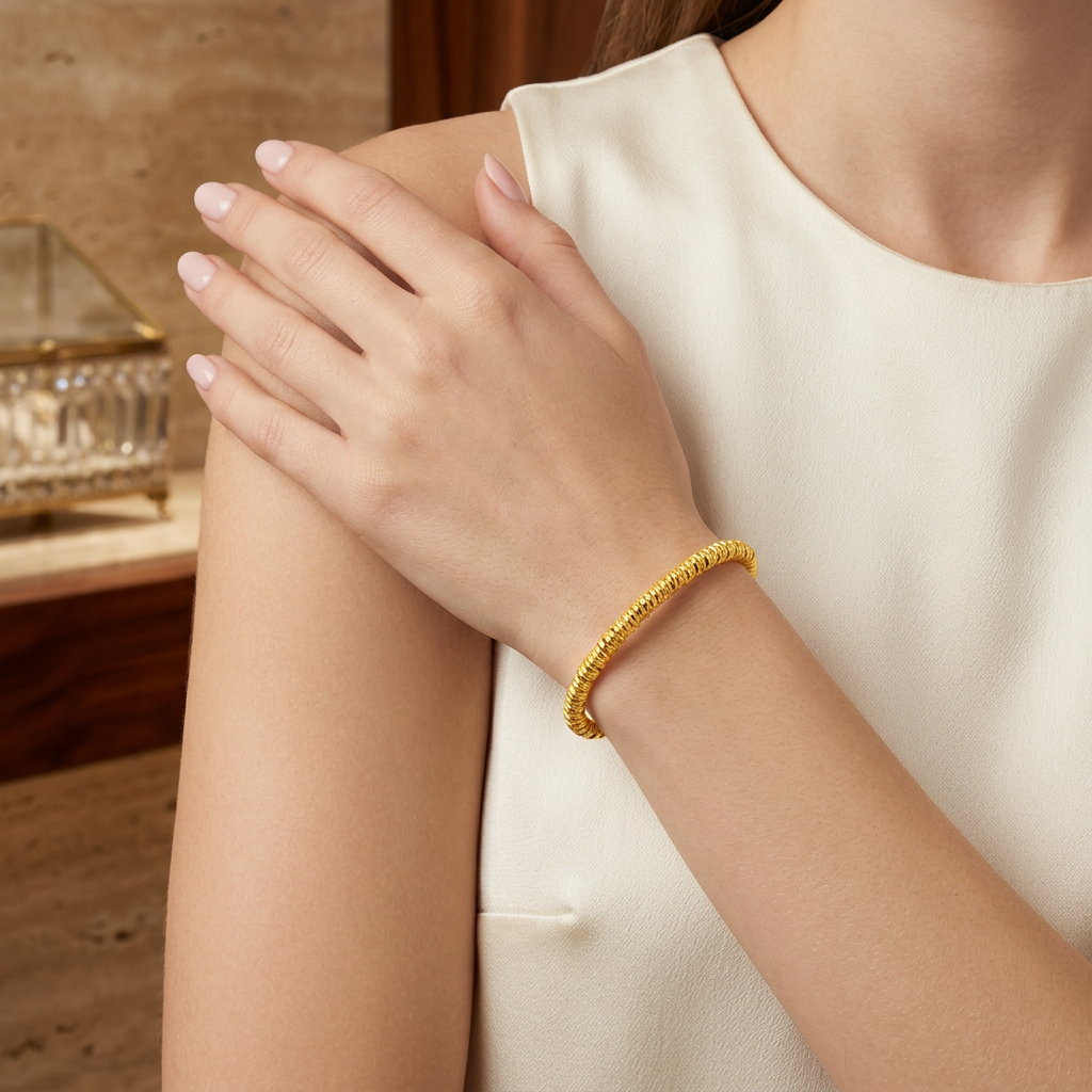 24K 999 Gold Button Charm and Beads Weaving Bracelet