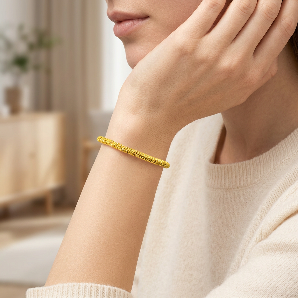 24K 999 Gold Button Charm and Beads Weaving Bracelet