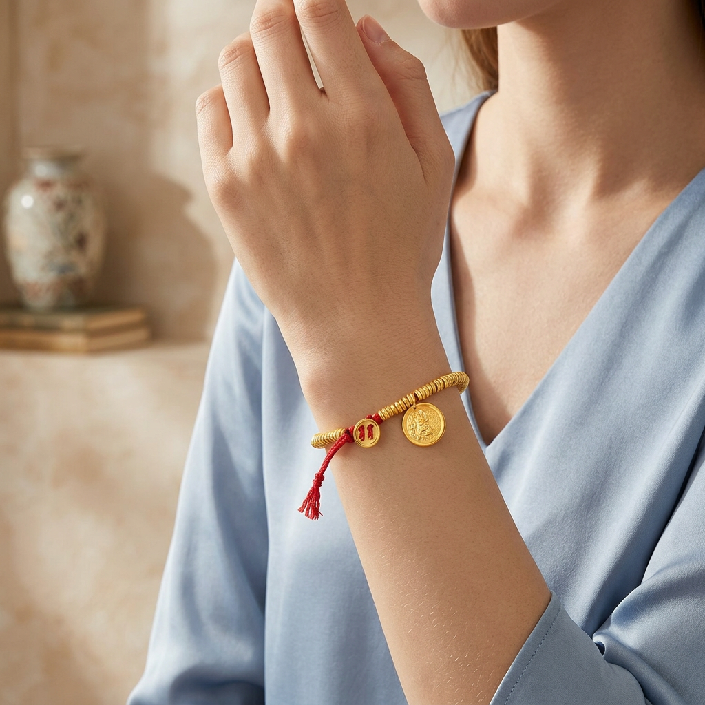 24K 999 Gold Auspicious Wealth God Charm Beads Bracelet