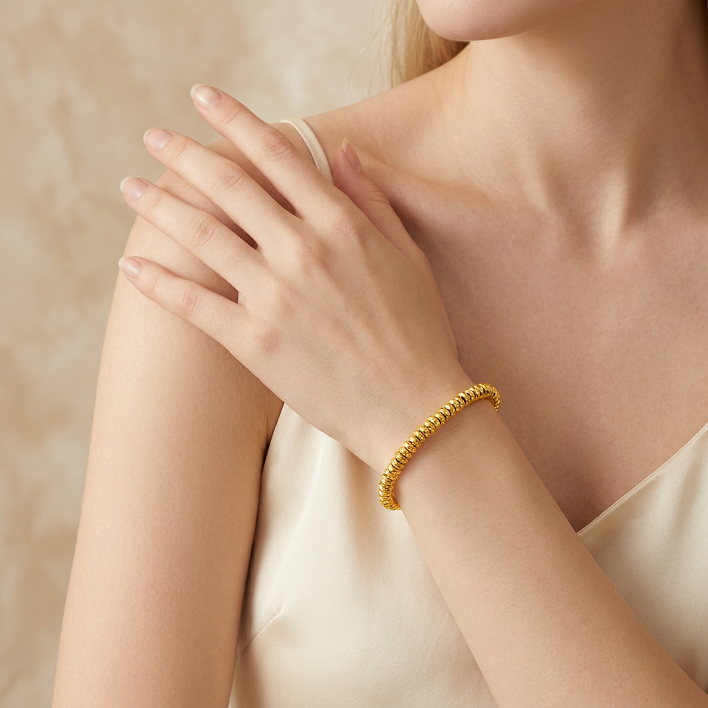 24K 999 Gold Beads Hammer Charm Weaving Adjustable Unisex Bracelet