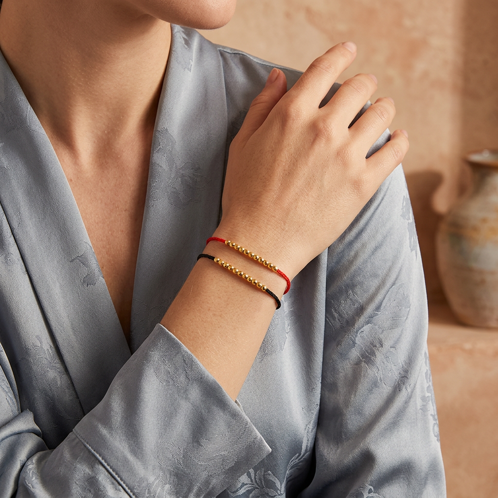 24K 999 Gold Disco Beads Cord Adjustable Weaving Bracelet