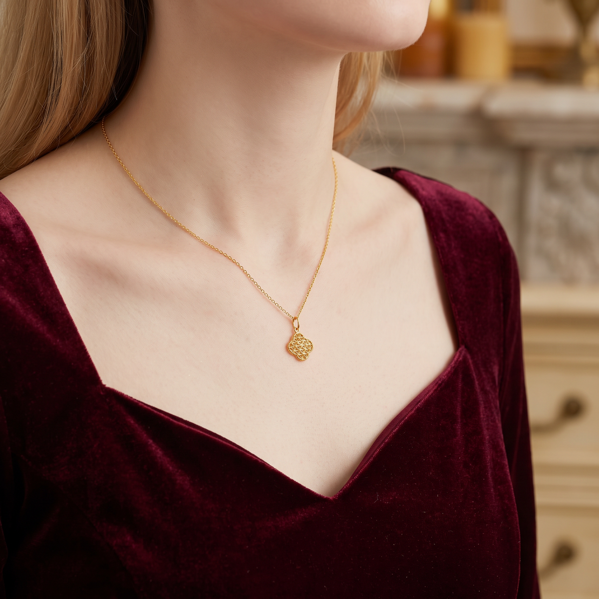 24K Gold Shimmer Clover Gourd Heart Butterfly Snowflake Shape Pendant