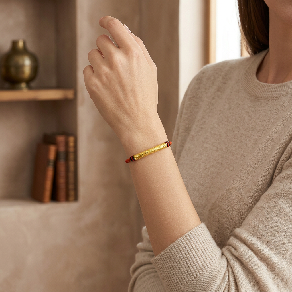 24K 999 Gold Auspicious Words Blessing Tube Charm Unisex Bracelet