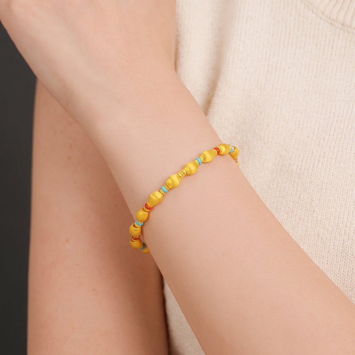 24K Gold Gemstone Olive Beads Luxurious Bracelet