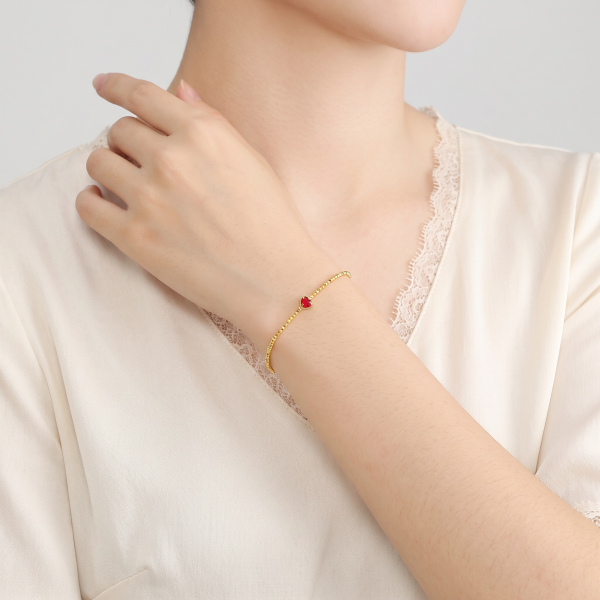 24K Gold Beads Minimal Heart Charm Bracelet