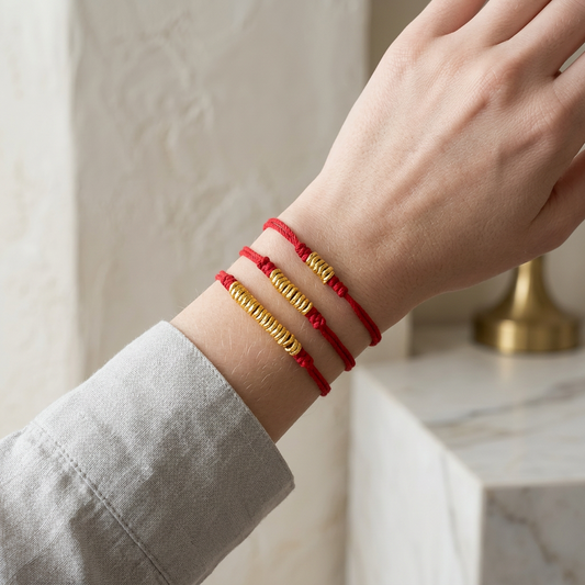24K 999 Gold Beads Hammer Charm Weaving Adjustable Minimal Unisex Bracelet