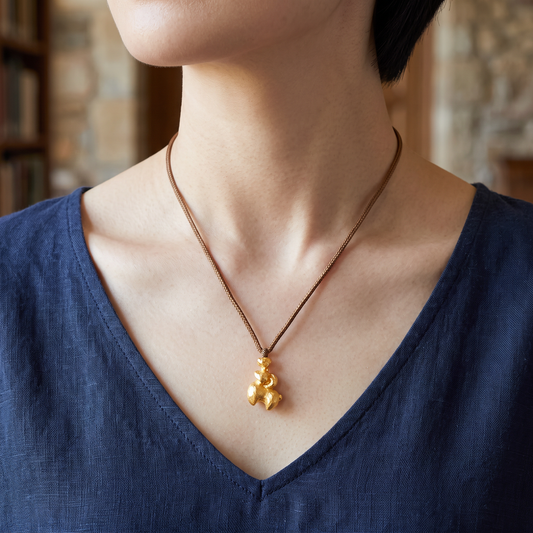24K Gold Plum Blossom Year of Sheep Zodiac Pendant Cord Necklace