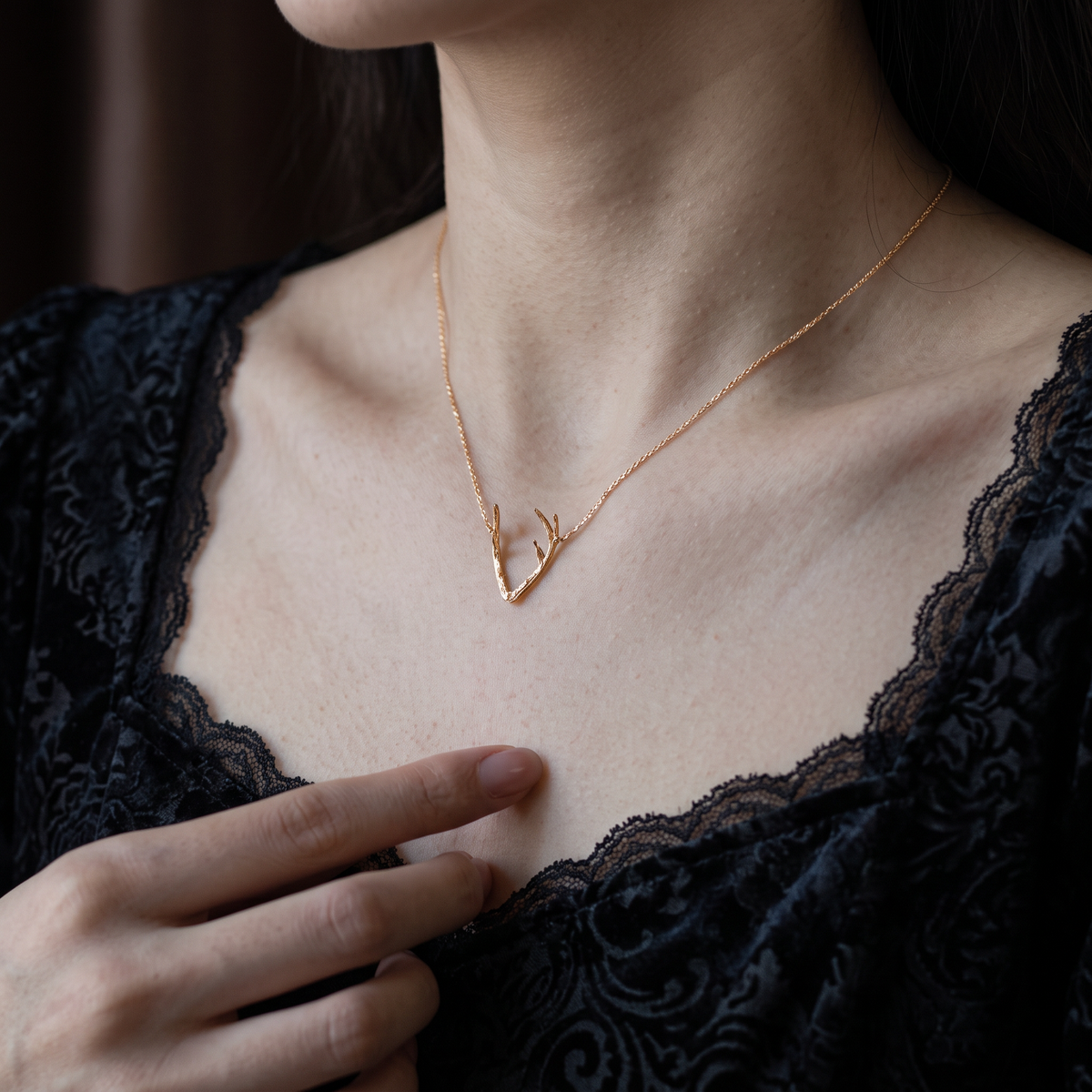 18K Gold Diamond Reindeer Deer Antlers Necklace and Ring Holiday Christmas Gift