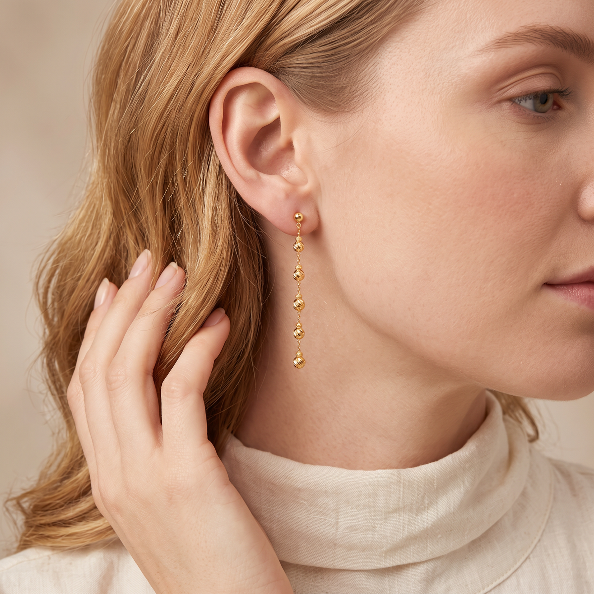 18K Fine Gold Gourd Charms Bracelet and Stud Dangle Earrings