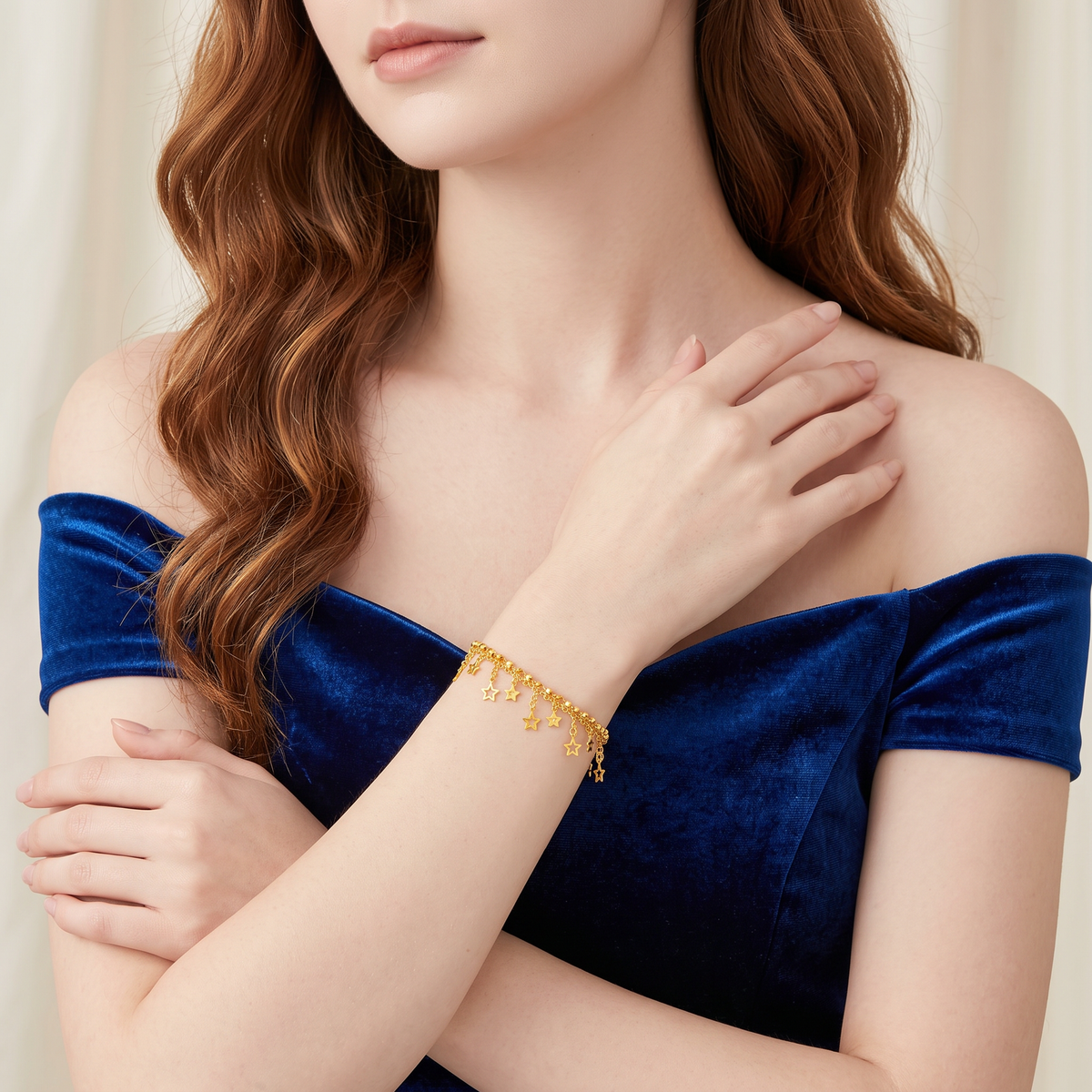 24k Fine Gold Dangle Stars Chain Bracelet