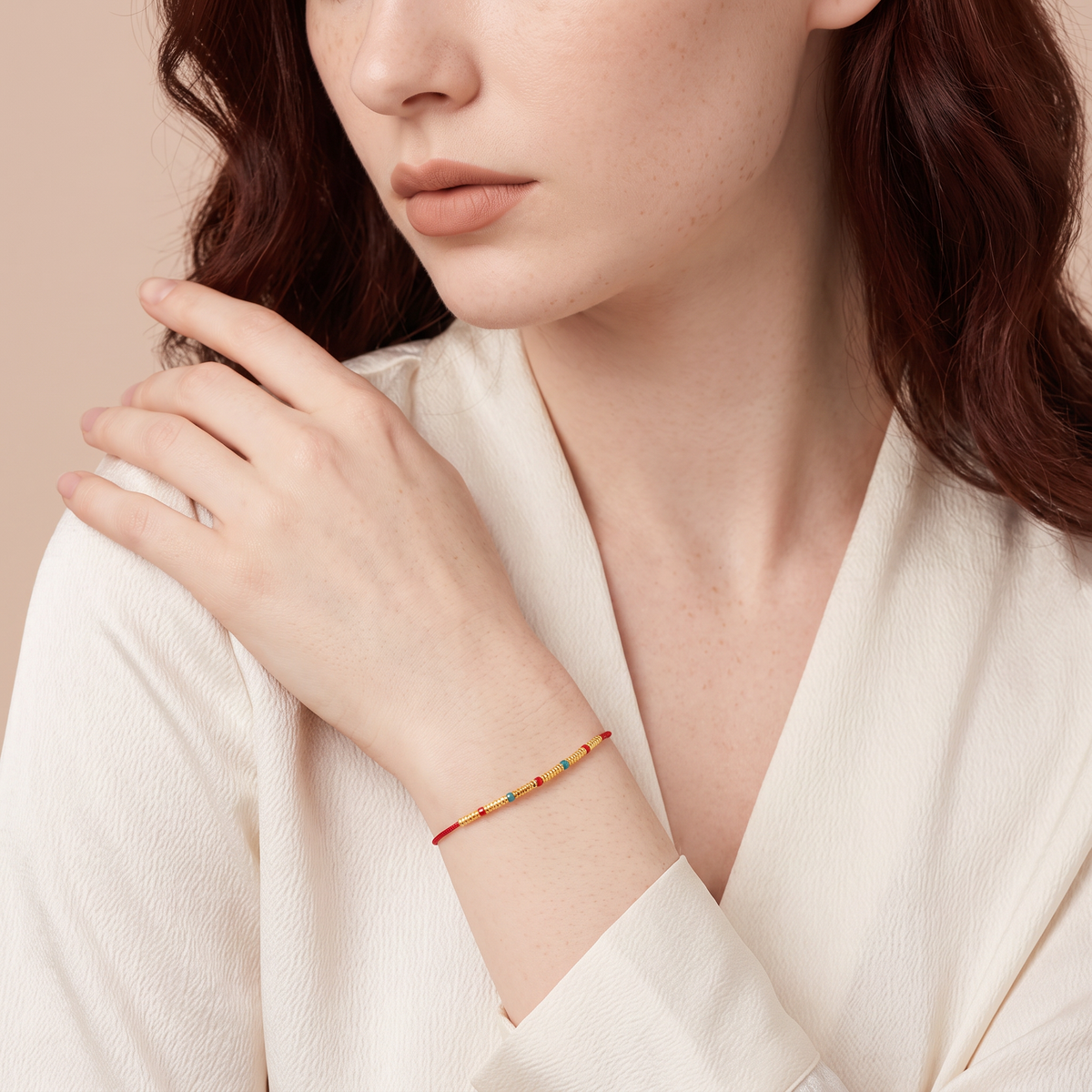 24k Gold Enamel Beads Charm Adjustable Cord Bracelet