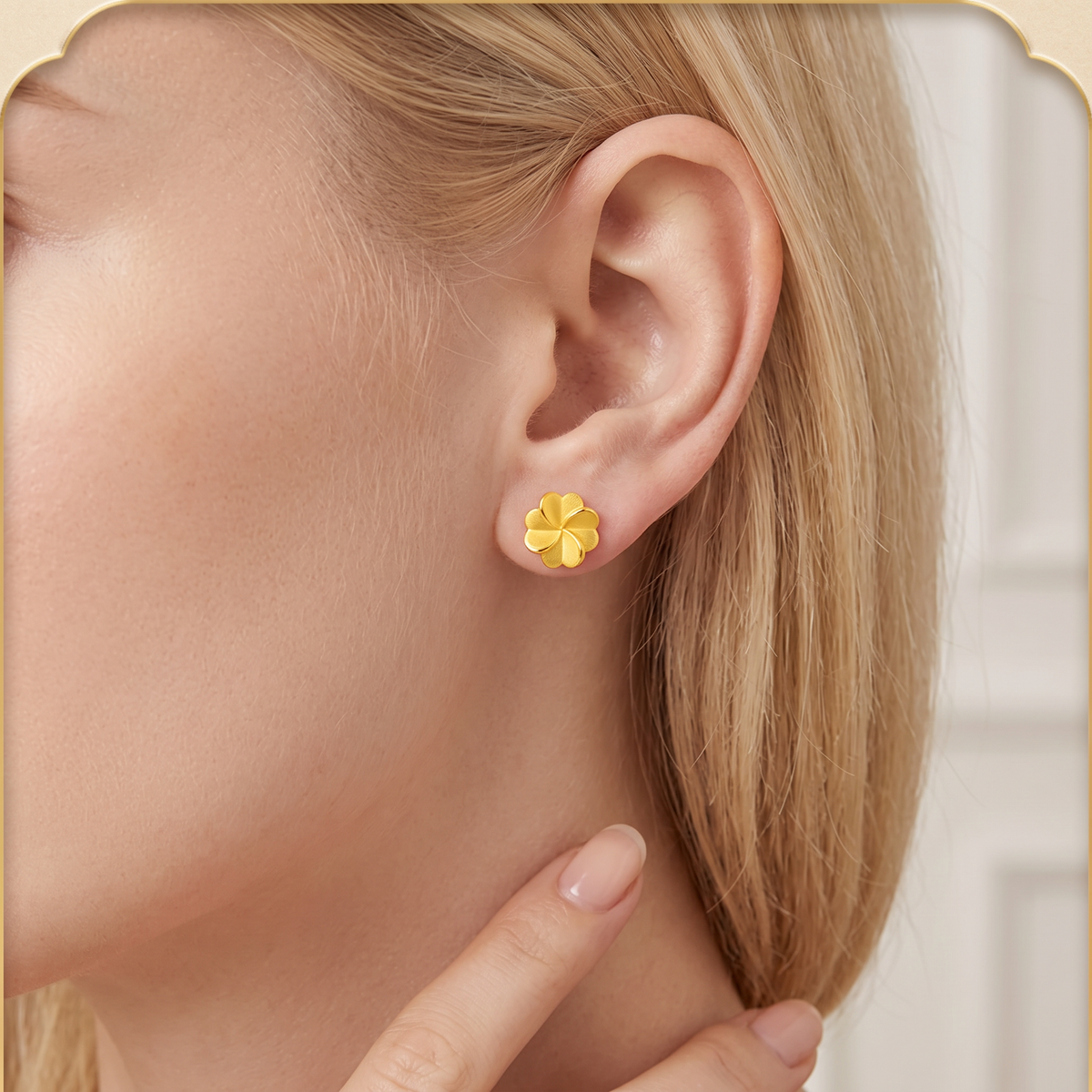 24K Gold Lucky Clover Stud Earrings