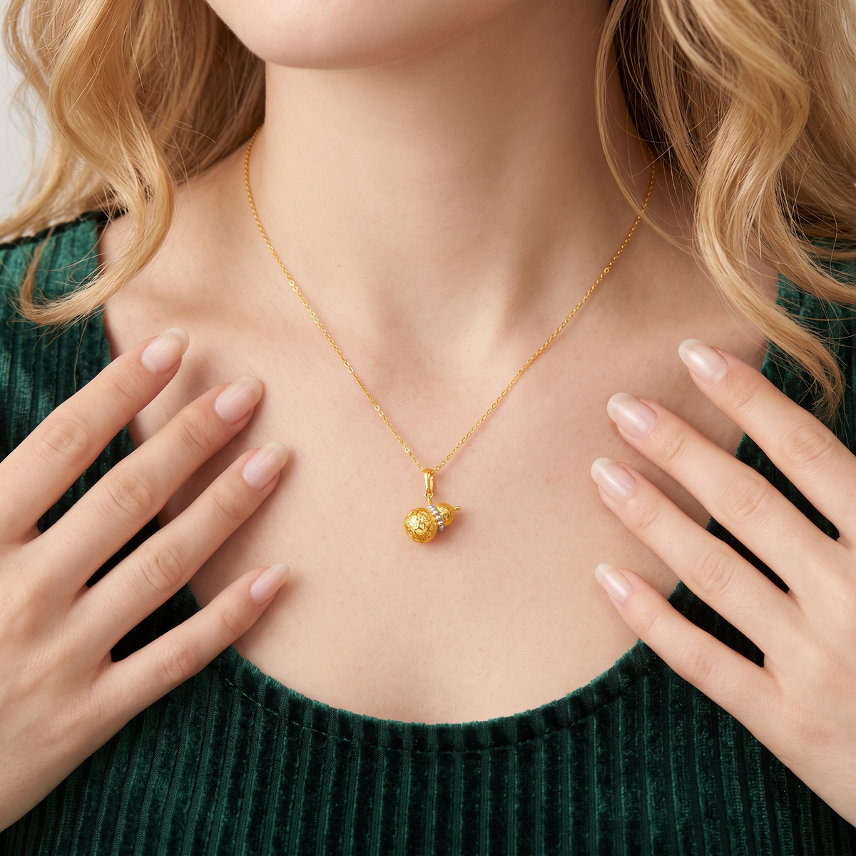 18k Gold Small Gourd Blessing Pendant Charm