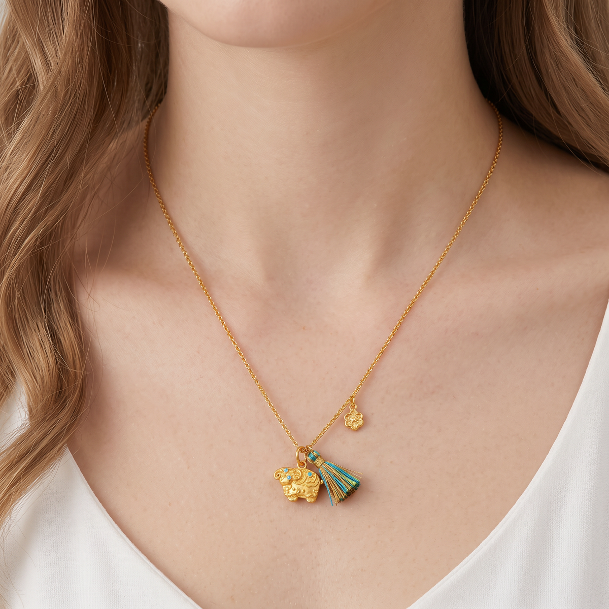 24k 999 Fine Gold Minimal Flower Charm Necklace Chain