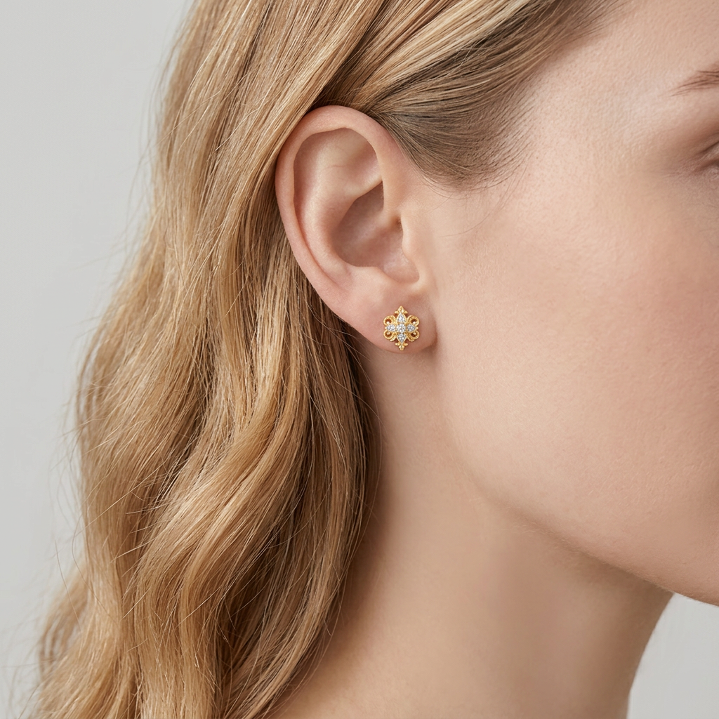 Genuine 24K 5G Gold Moissanite Flower Stud Earrings