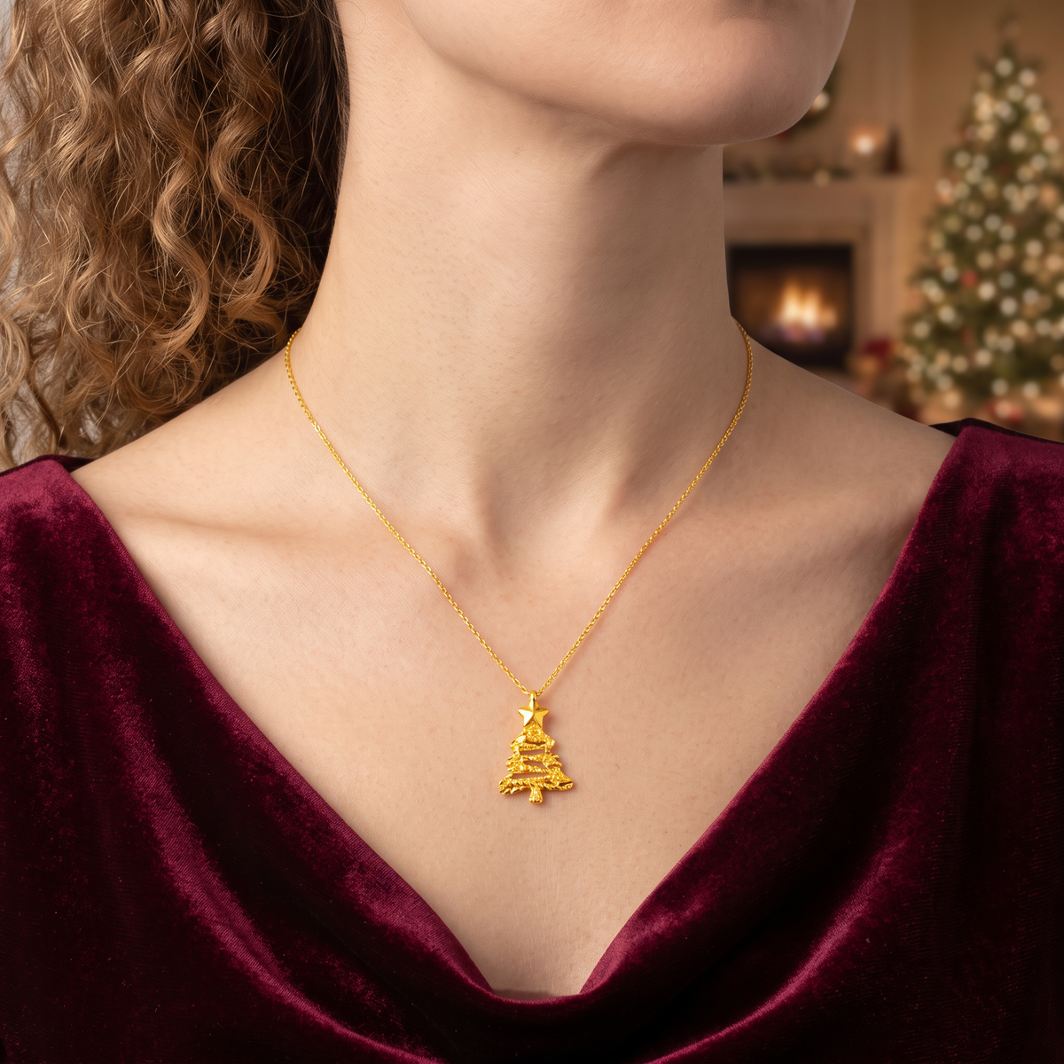 24k 999 Christmas Holiday Tree Charm Pendant