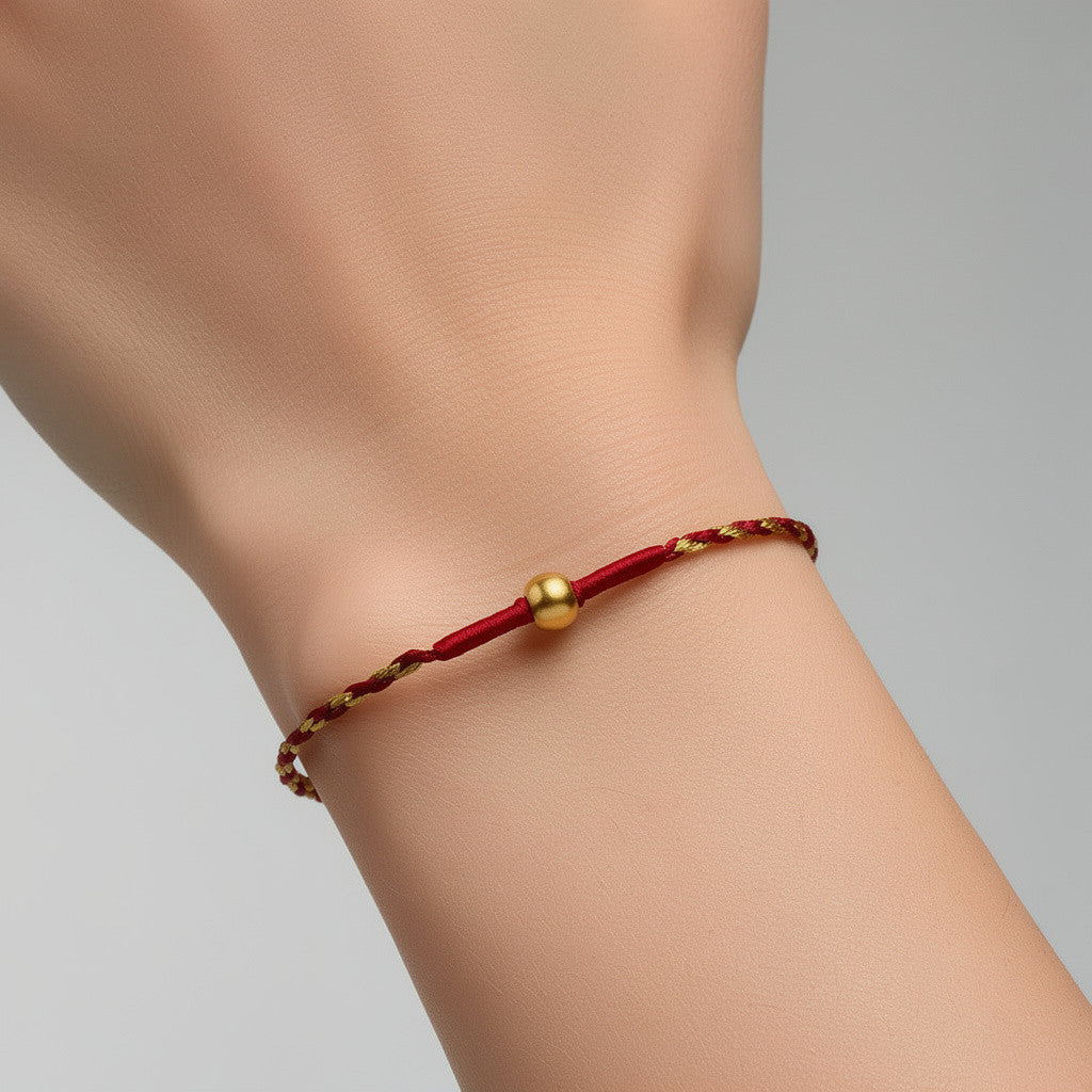 24K 999 Gold Minimal Minimalist Cube Bead Charm Adjustable Bracelet
