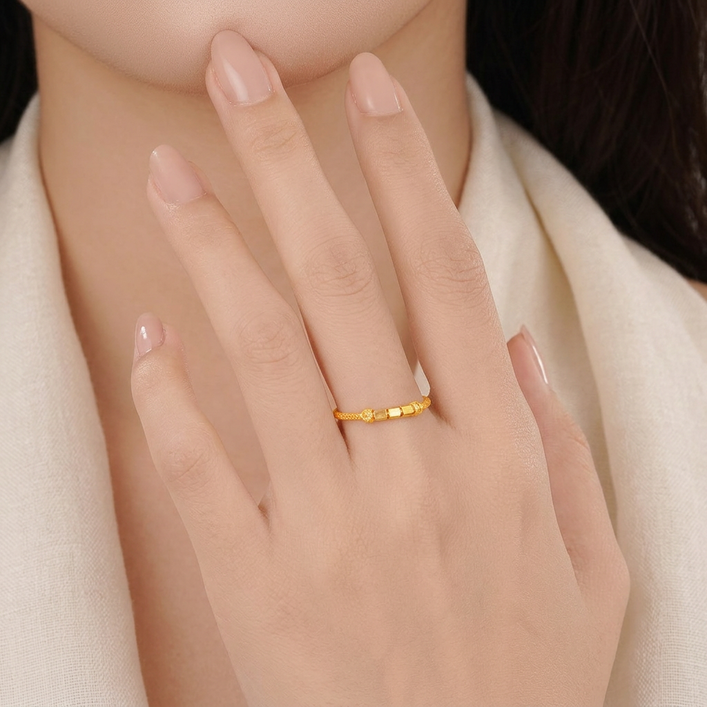 Genuine 24K Gold Cube Beads Minimal Ring