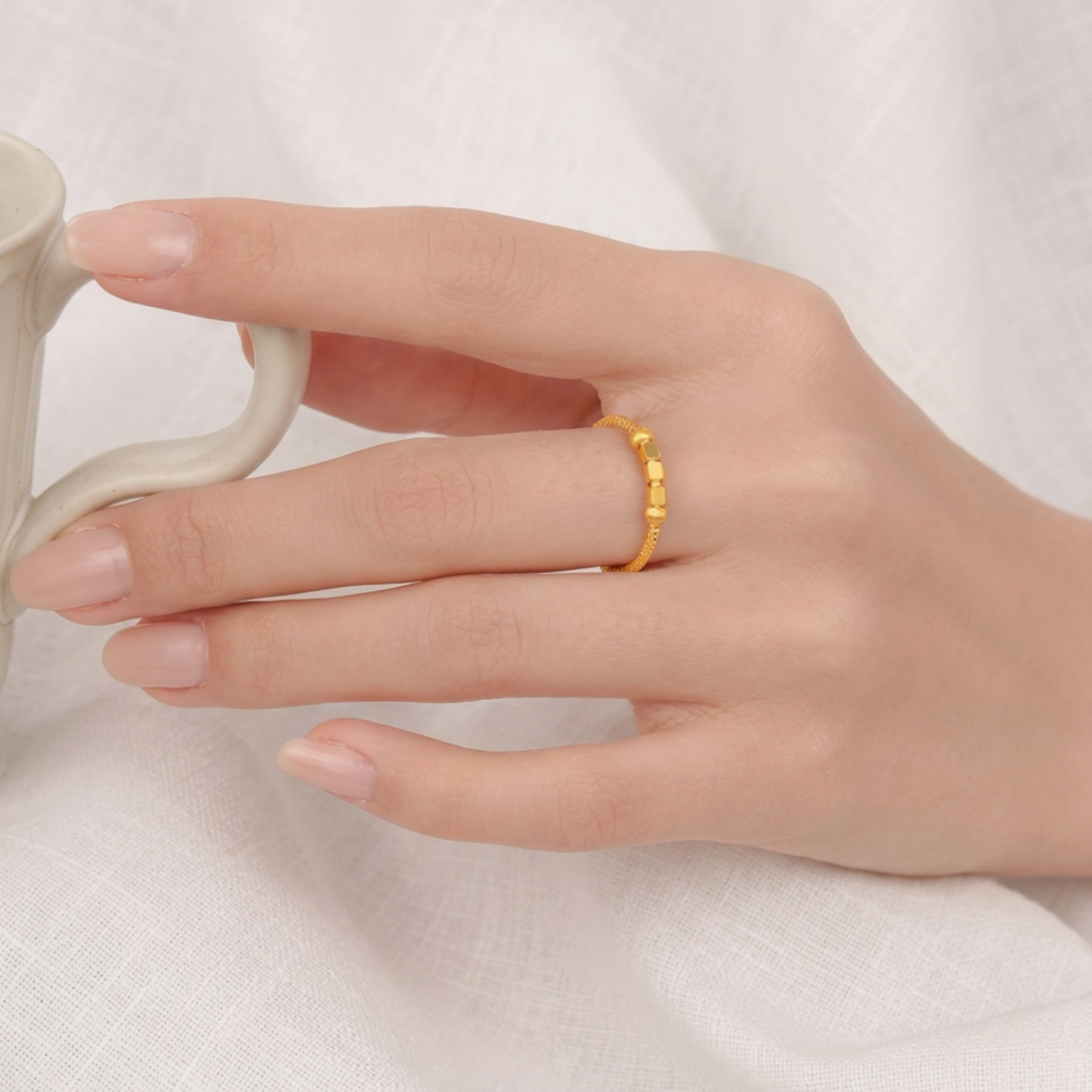Genuine 24K Gold Cube Beads Minimal Ring
