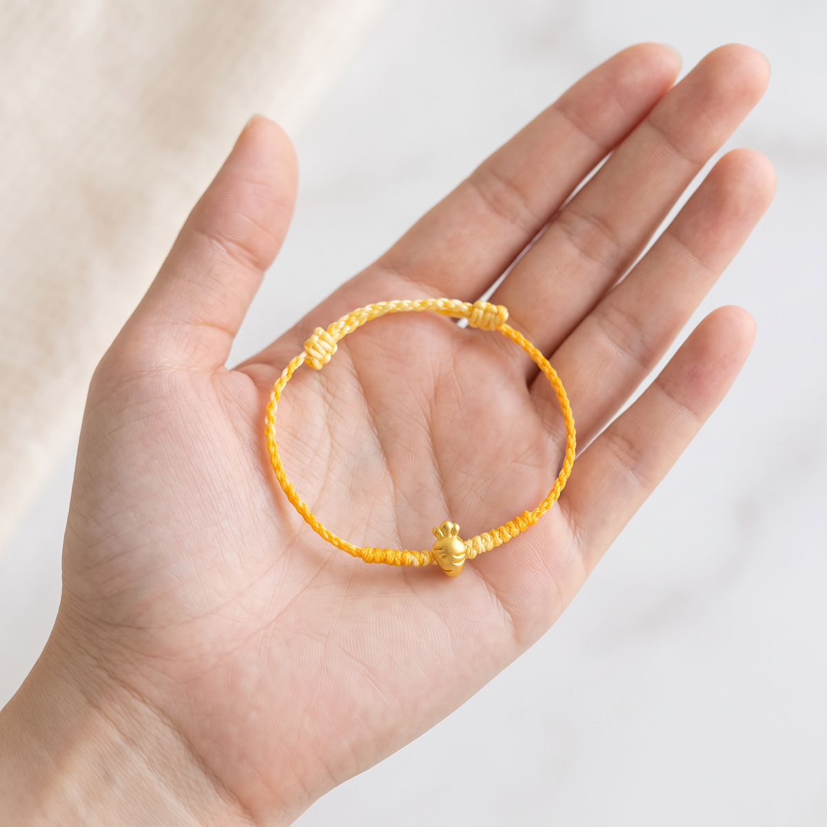 24K 999 5D Hard Gold Cute Carrot Charm Cord String Bracelet