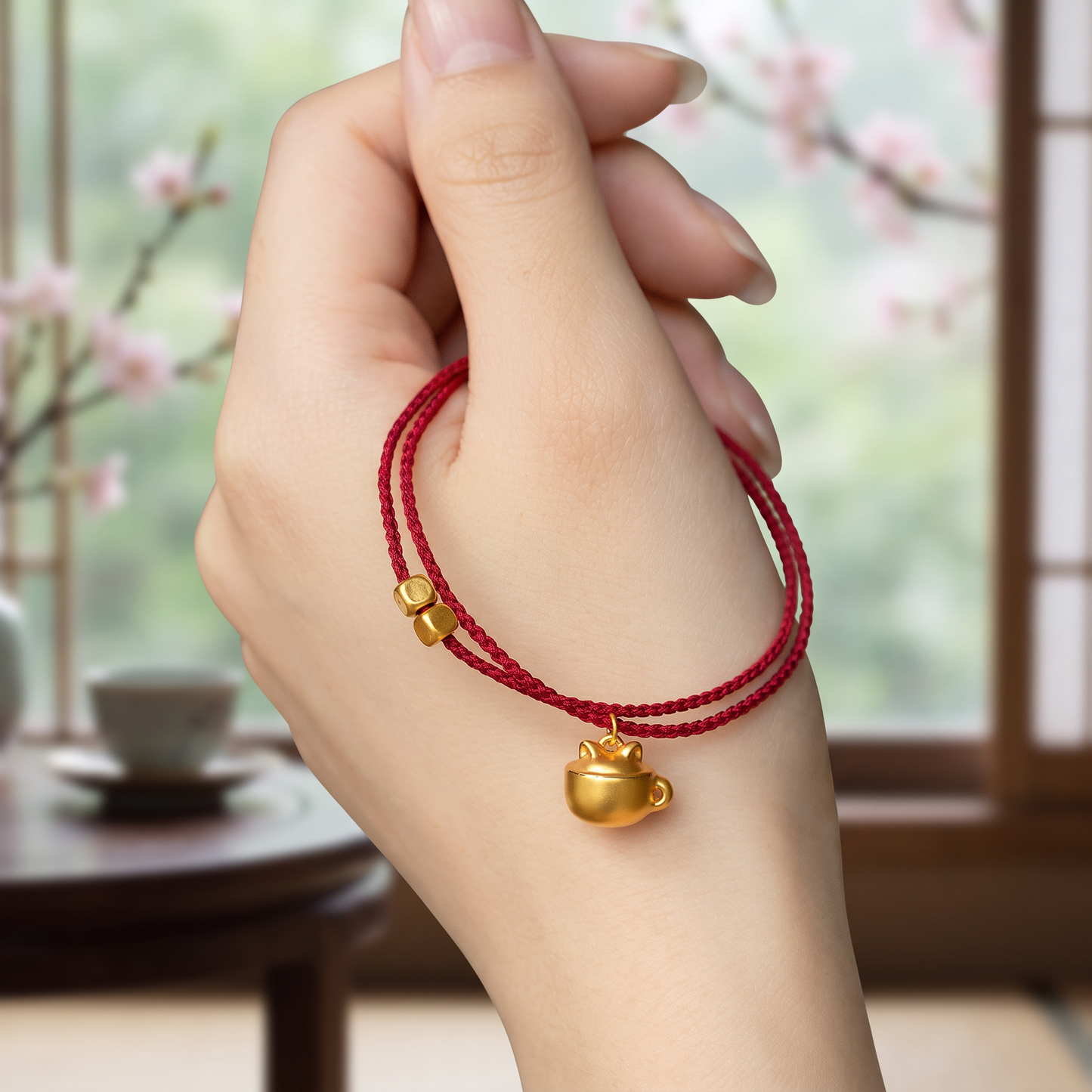 24k Pure 999 Gold Kitty Cat Coffee Mug Charm Stacking Bracelet