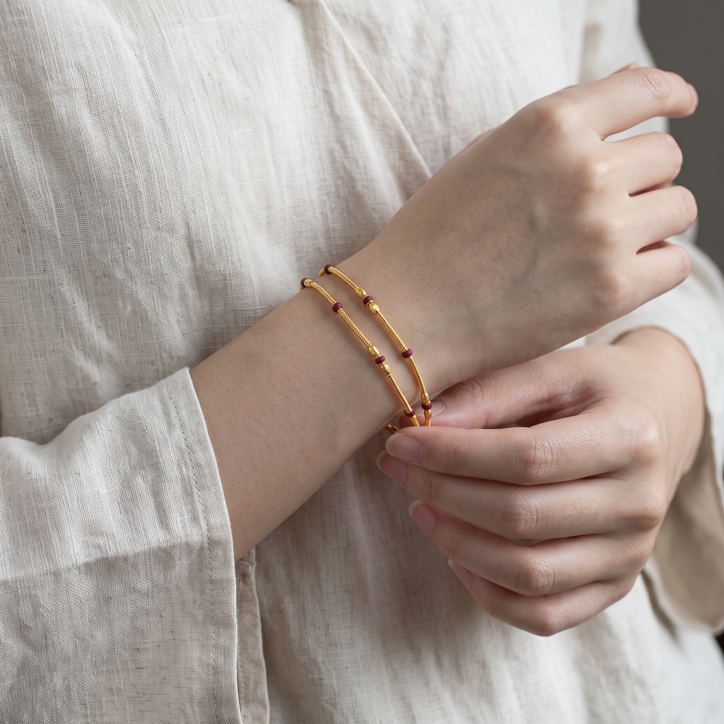 24K Fine 999 Gold Minimal Minimalist Beads Necklace and Bracelet