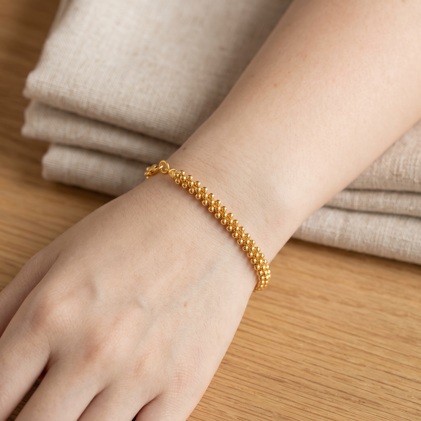 24K 999 Fine Gold 2mm Beads Minimal Style Bracelet