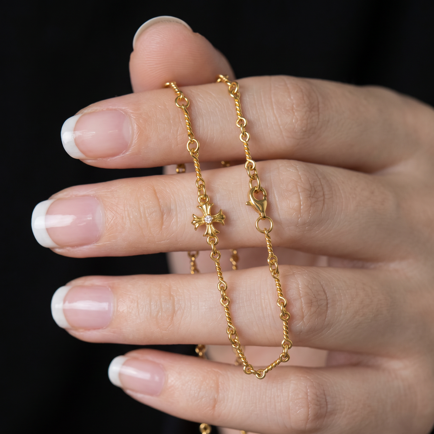 24K 999 Fine Gold Cross Twist Chain and Link Bracelet