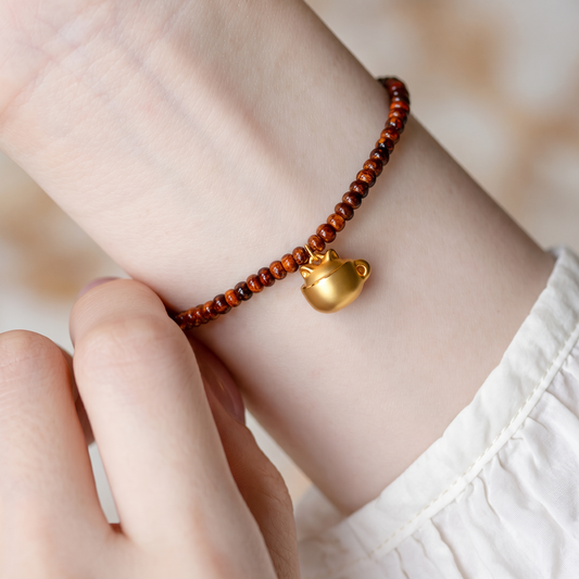 24k Pure 999 Gold Kitty Cat Coffee Mug Charm Stacking Bracelet