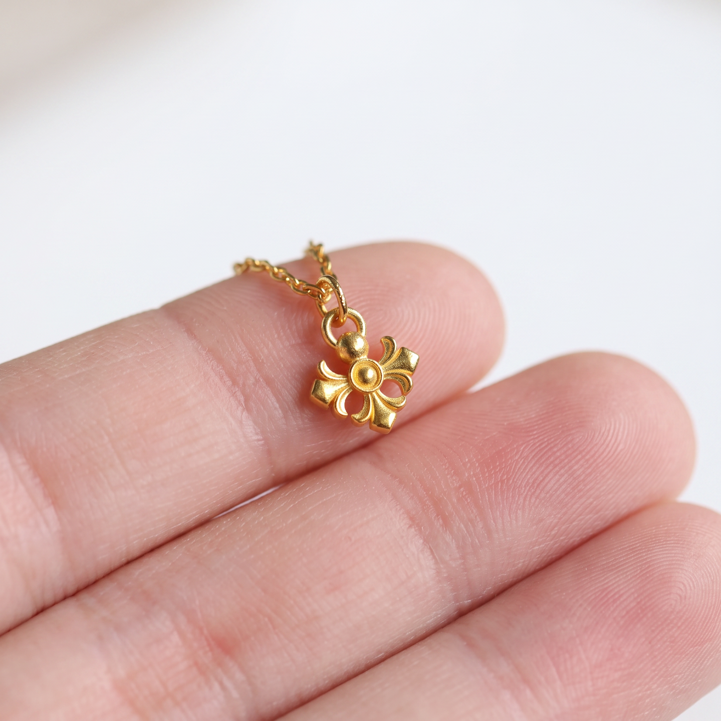 24K 999 Fine Gold Cross Twist Chain and Pendant