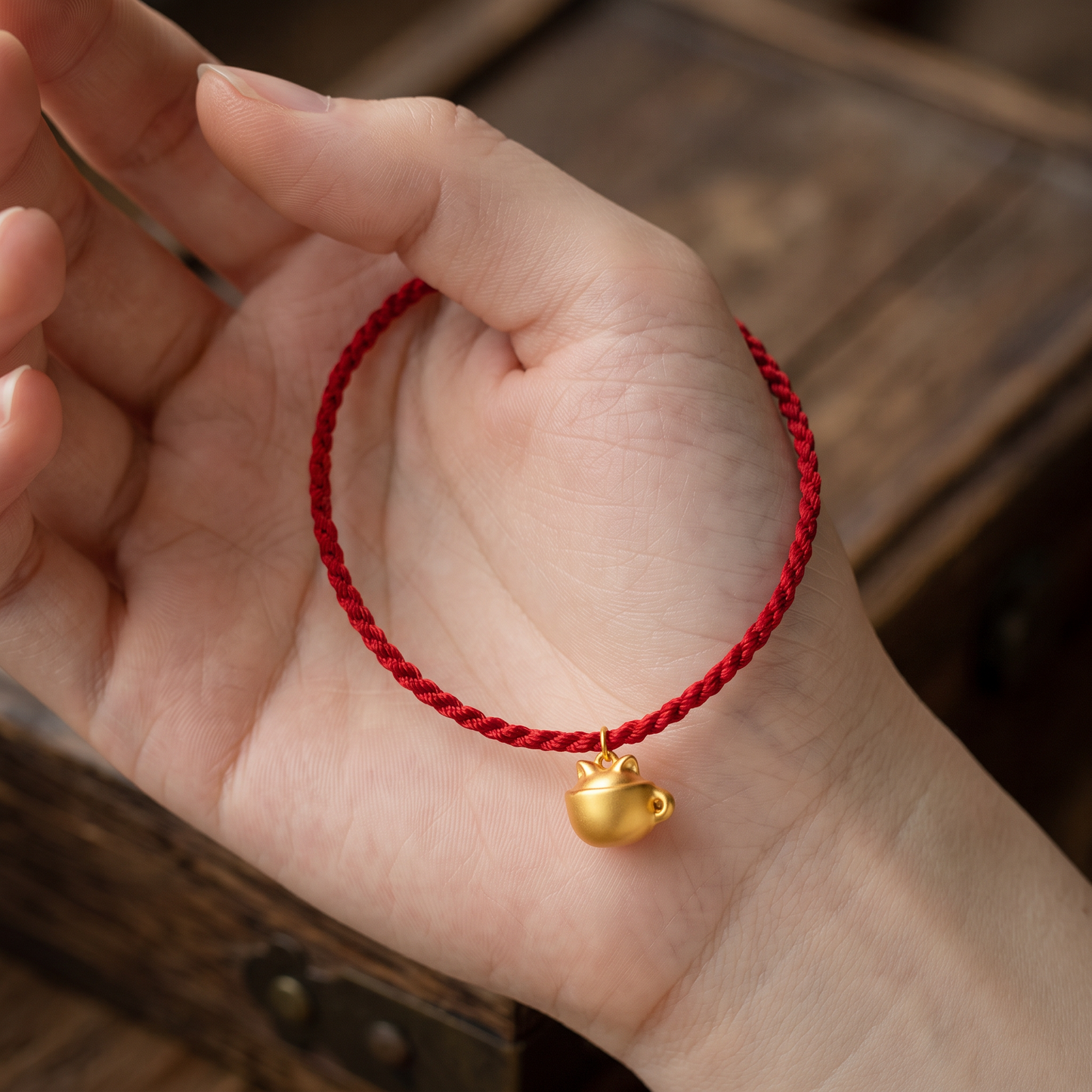 24k Pure 999 Gold Kitty Cat Coffee Mug Charm Stacking Bracelet