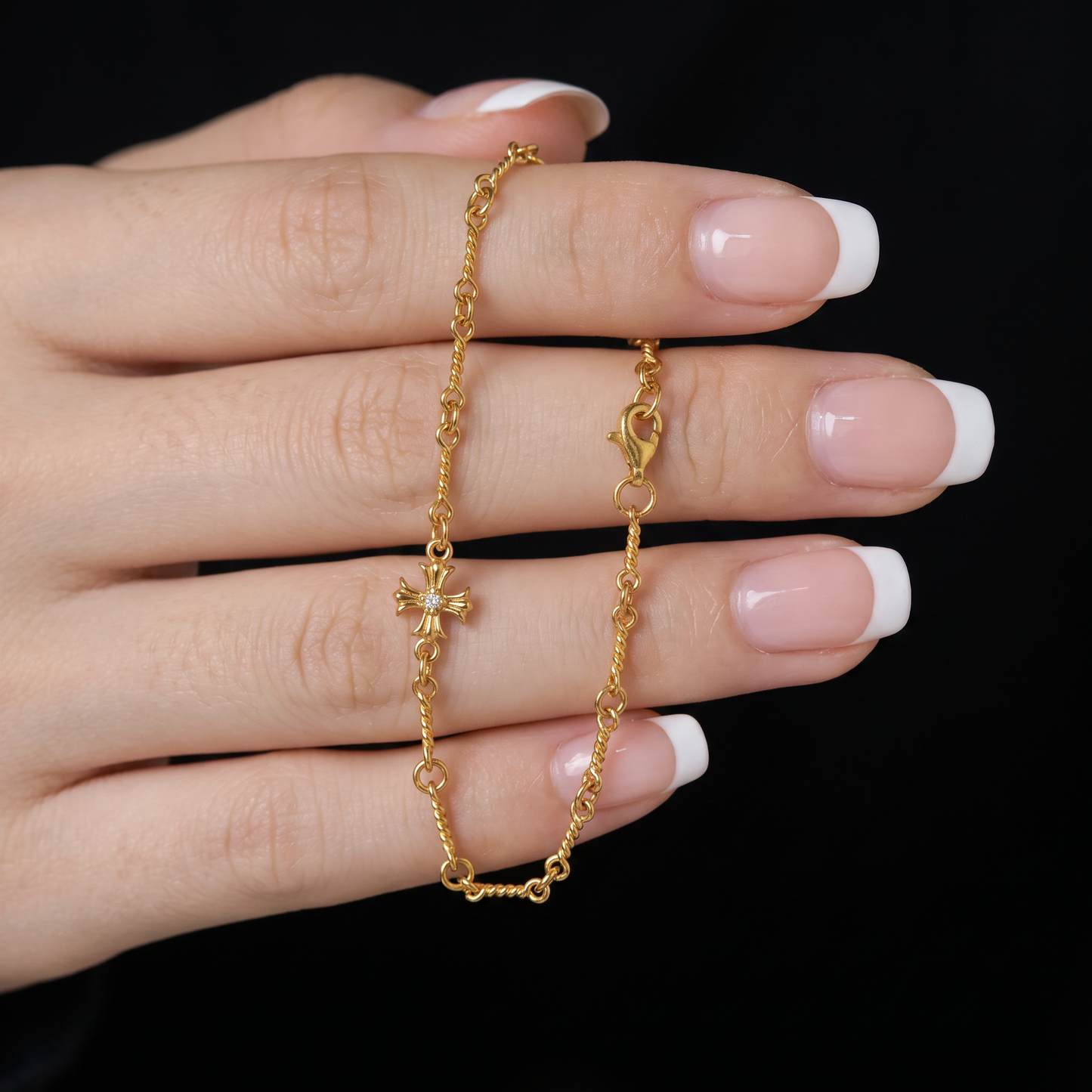 24K 999 Fine Gold Cross Twist Chain and Link Bracelet