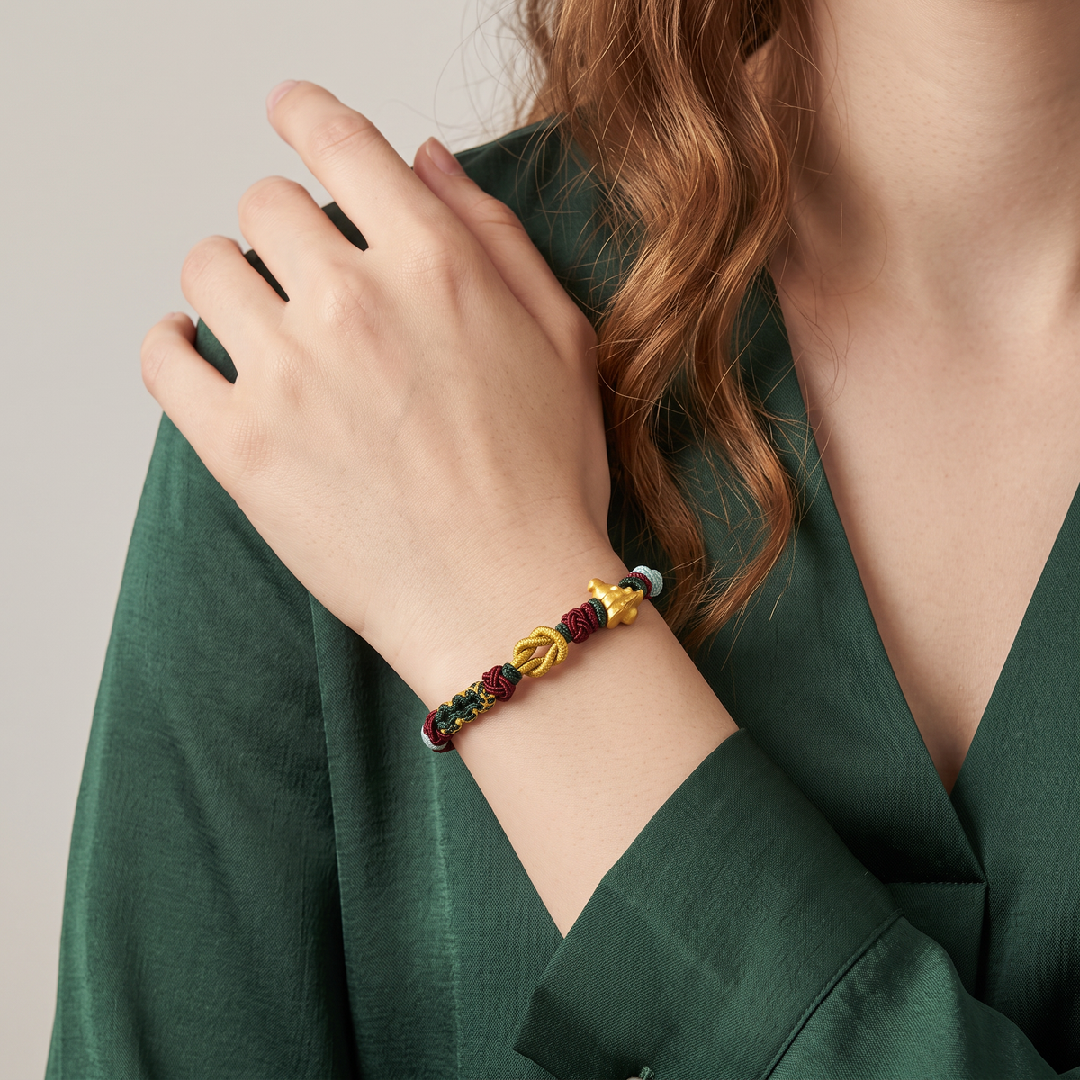 24k 999 Gold Christmas Tree Charm Woven Bracelet Holiday Gift
