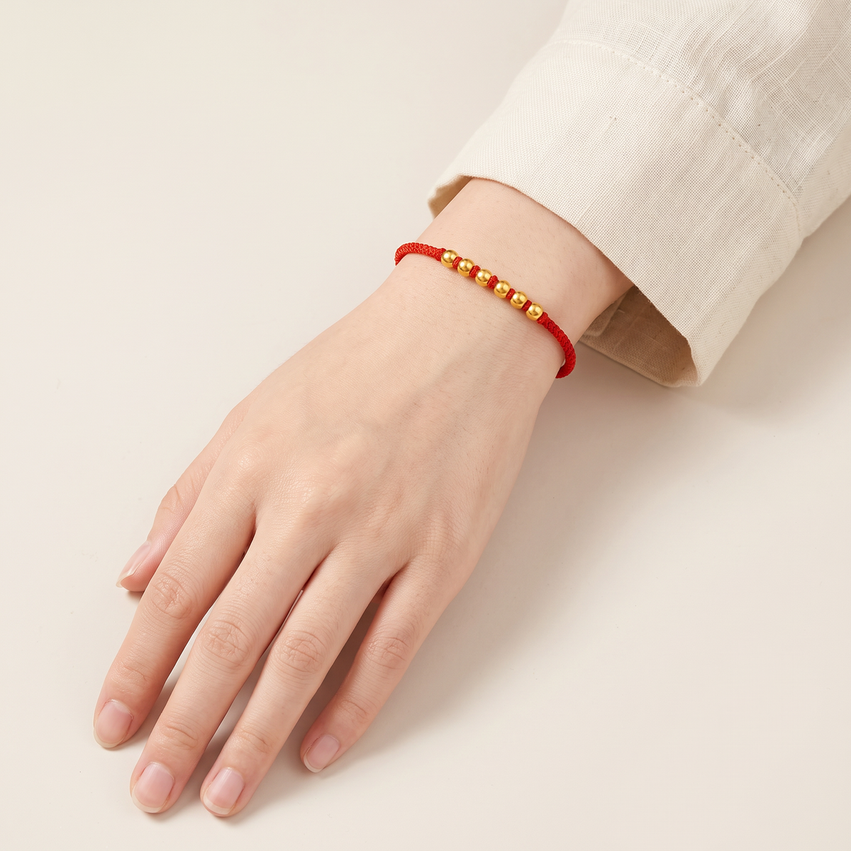 24k 999 Gold Six Beads Lucky Woven Adjustable Bracelet