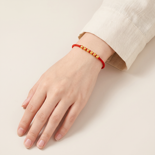 24k 999 Gold Six Beads Lucky Woven Adjustable Bracelet