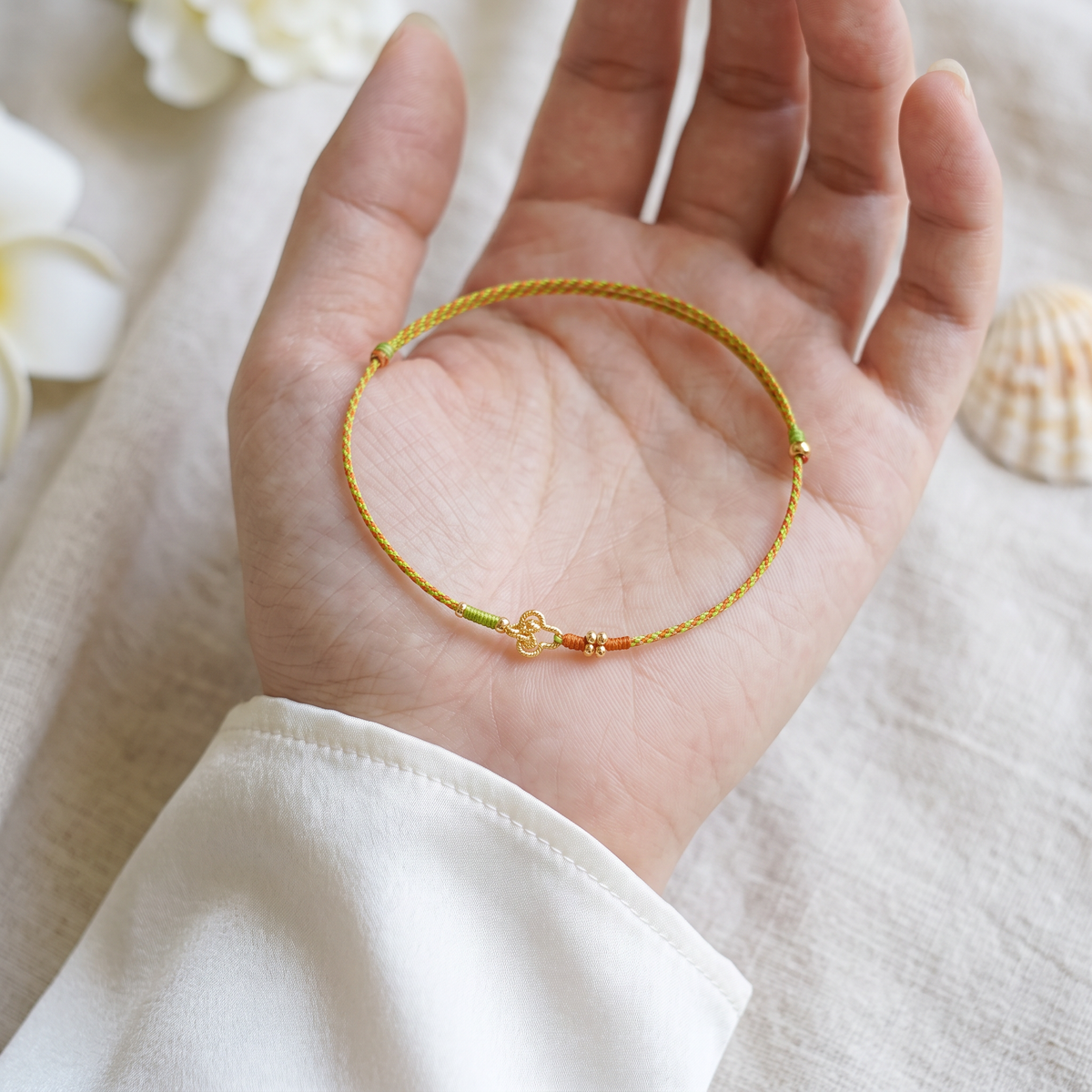 24k 999 Gold Ruyi Luck Charm Ultra Thin Cord Adjustable Unisex Bracelet
