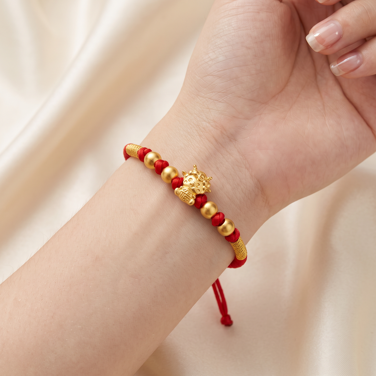 24K 999 Gold Chinese Zodiac Cute Year of Goat Sheep Woven Braided Bracelet