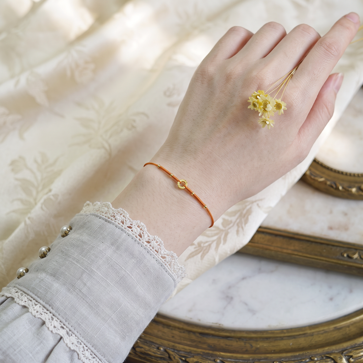 24k 999 Gold Charm Ultra Thin Cord Adjustable Unisex Bracelet