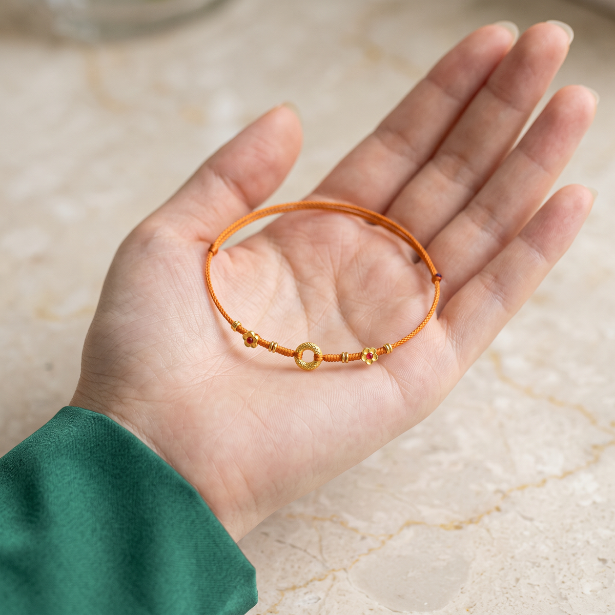 24k 999 Gold Charm Ultra Thin Cord Adjustable Unisex Bracelet