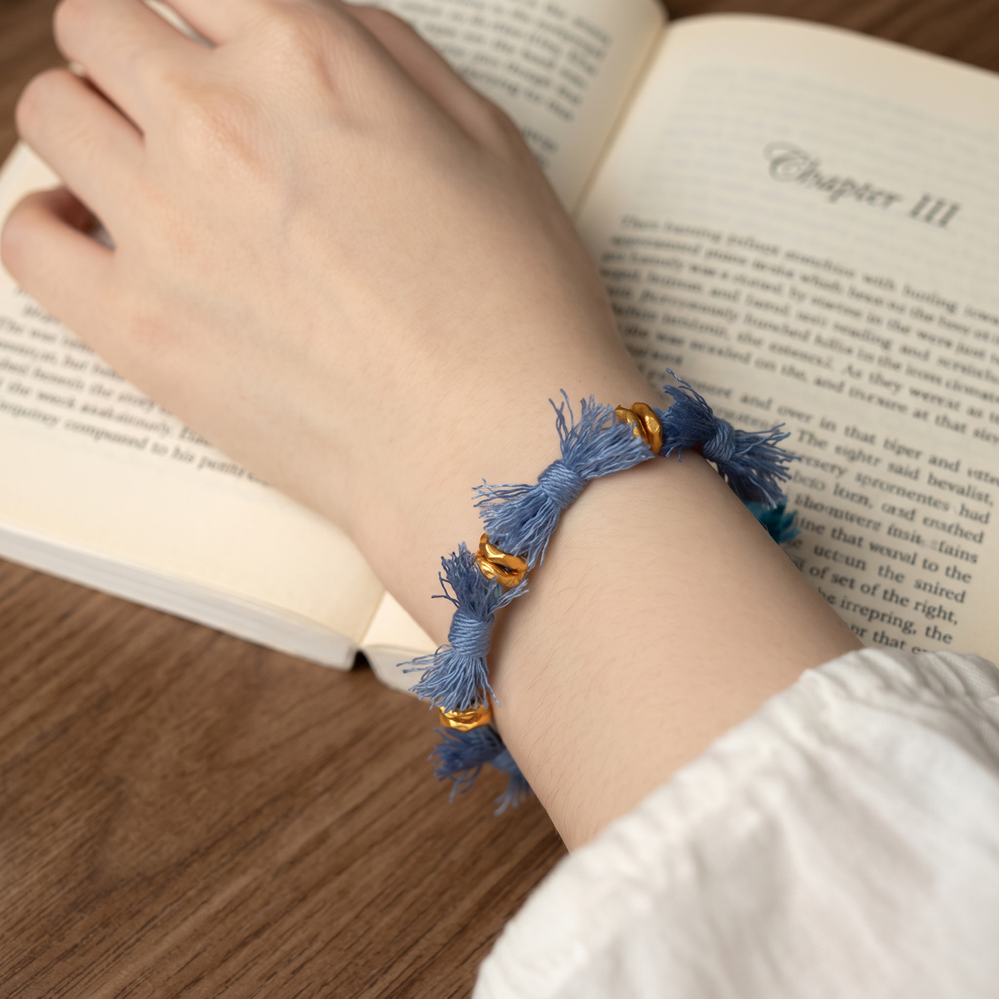 24k Fine 999 Gold Fortune Beads Tibetan-Inspired Handwoven Cord Bracelet