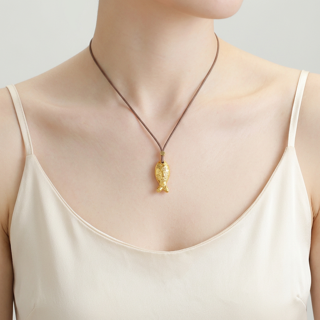 24k 999 Fish Pendant Bring Wealth and Good Luck Rope Necklace