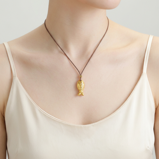 24k 999 Fish Pendant Bring Wealth and Good Luck Rope Necklace