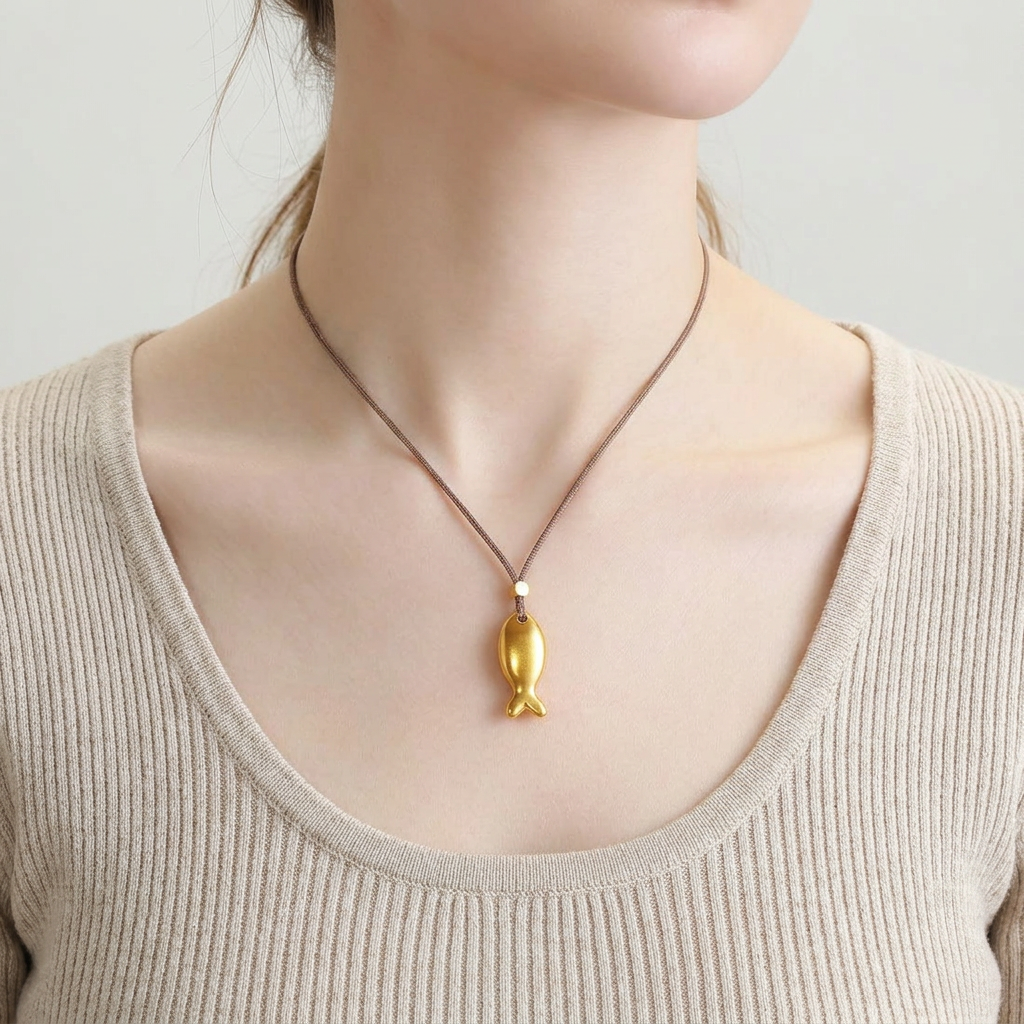 24k 999 Fish Pendant Bring Wealth and Good Luck Rope Necklace